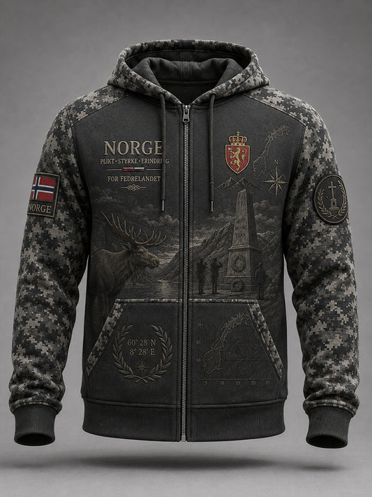 Gammelmoderne kamuflasjemønster for menn i militærstil, langermet hettegenser med glidelås