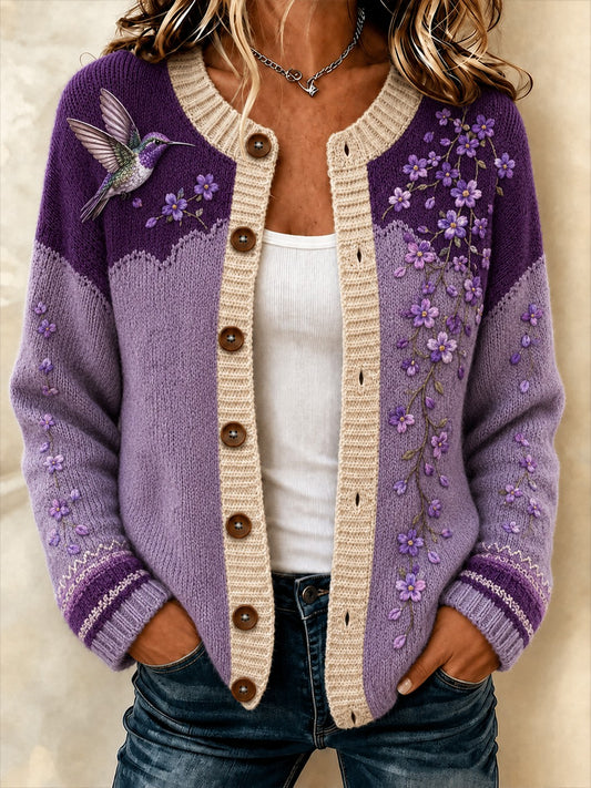 Kvinders Alzheimer-kartoffelblomst-printede hyggelige cardigan