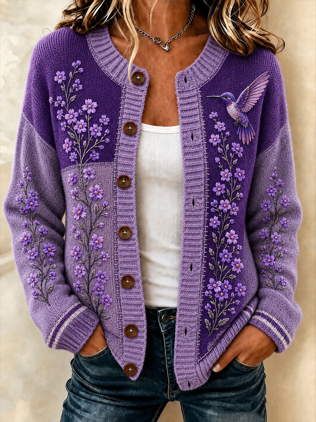 Kvinders Alzheimers sygdom Blomster Trykket hyggelig Cardigan
