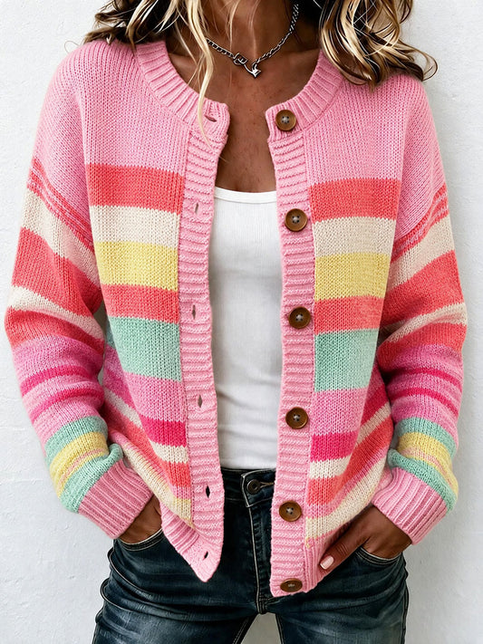 Damens stribet mønster Strik Cardigan