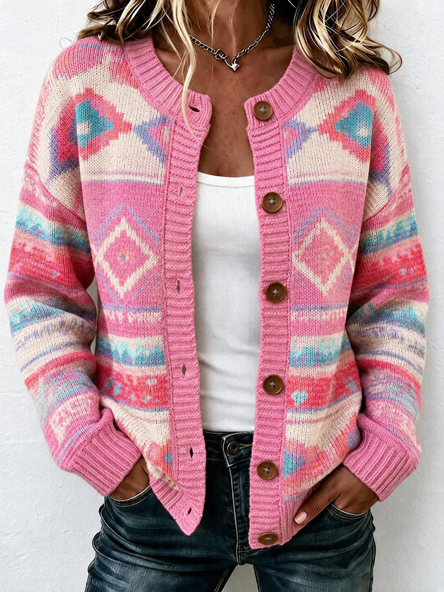 Kvinders Geometriske mønster Strik Cardigan