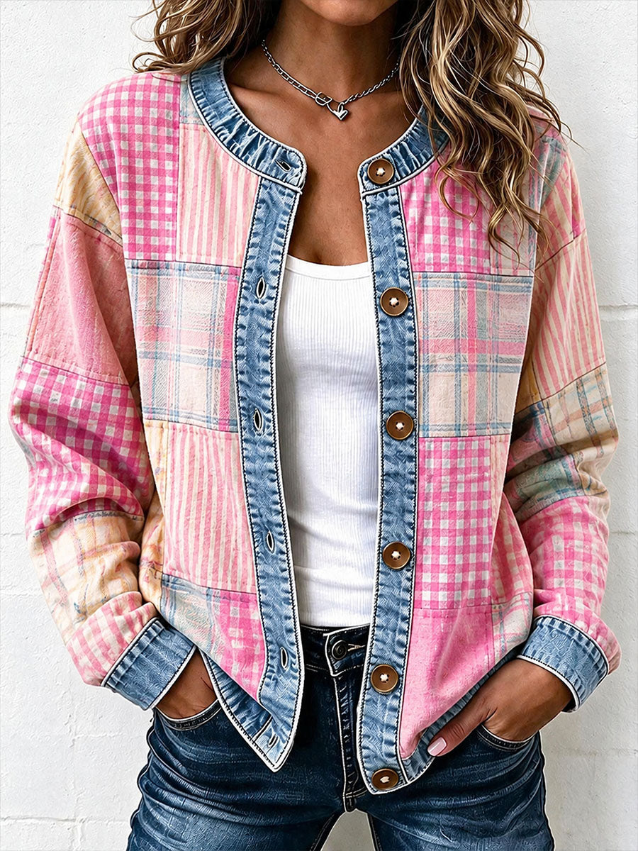 Kvinde Vintage Patchwork Kunst Cardigan