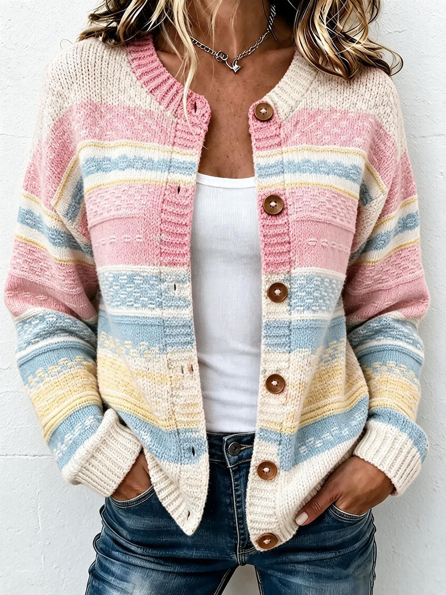 Damens stribet mønster Strik Cardigan
