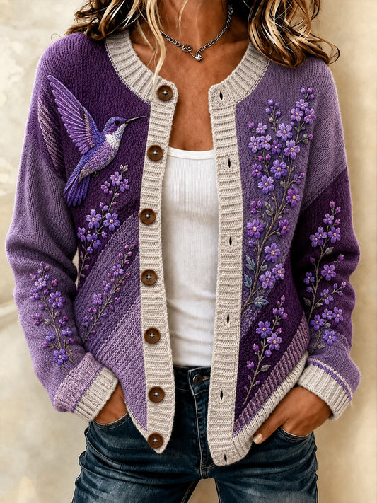 Kvinders Alzheimer-kartoffelblomst-printede hyggelige cardigan