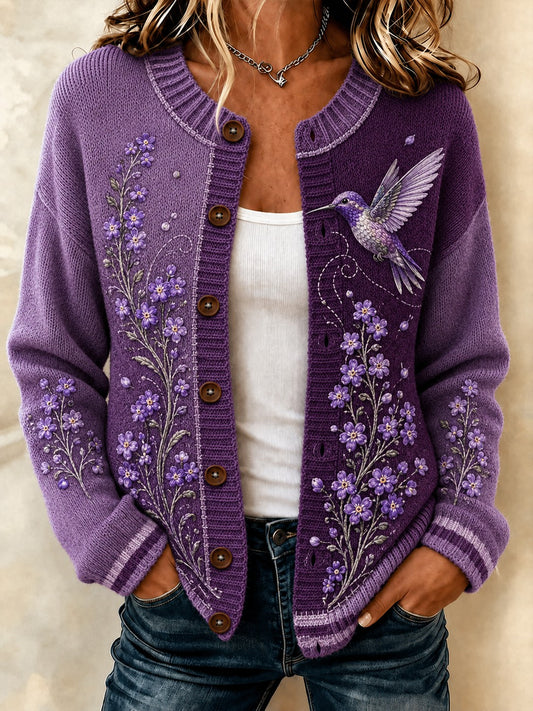 Kvinders Alzheimer-kartoffelblomst-printede hyggelige cardigan