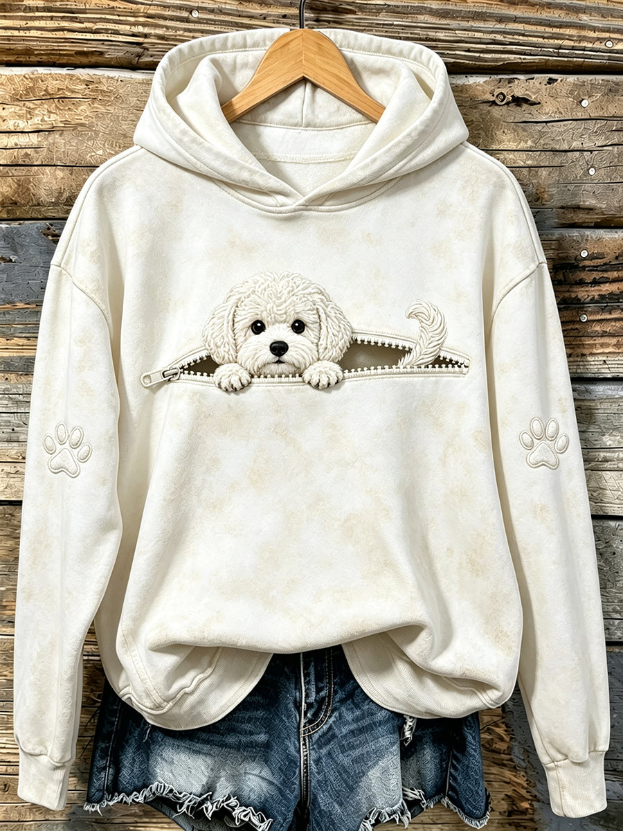 Kvinders søde kilende Bichon Frise & Paws Print hættefuld sweatshirt