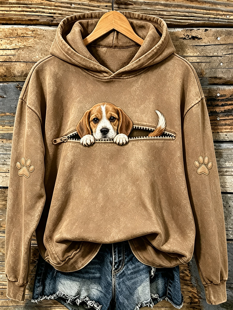 Kvinders søde kiggende Beagle & Paws Print Hooded sweatshirt