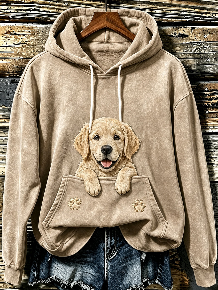 Kvinders dejlige kigge Golden Retriever & Paws Print Hooded sweatshirt