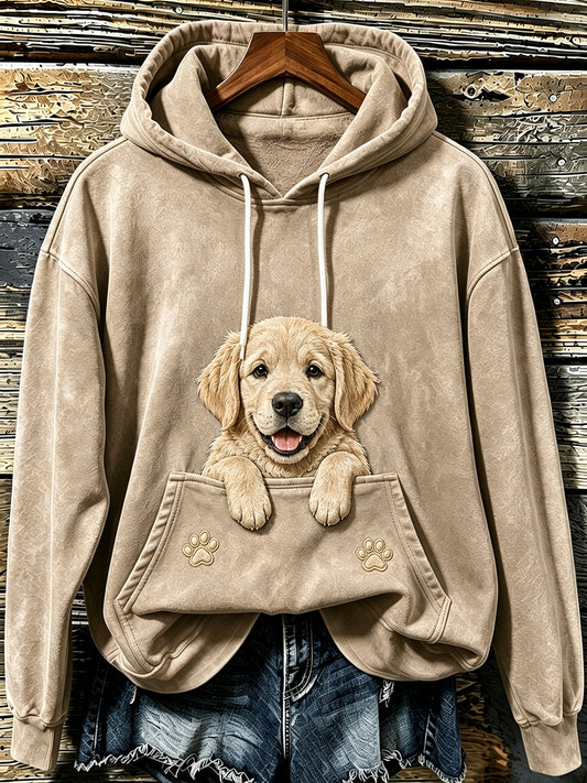 Kvinders dejlige kigge Golden Retriever & Paws Print Hooded sweatshirt