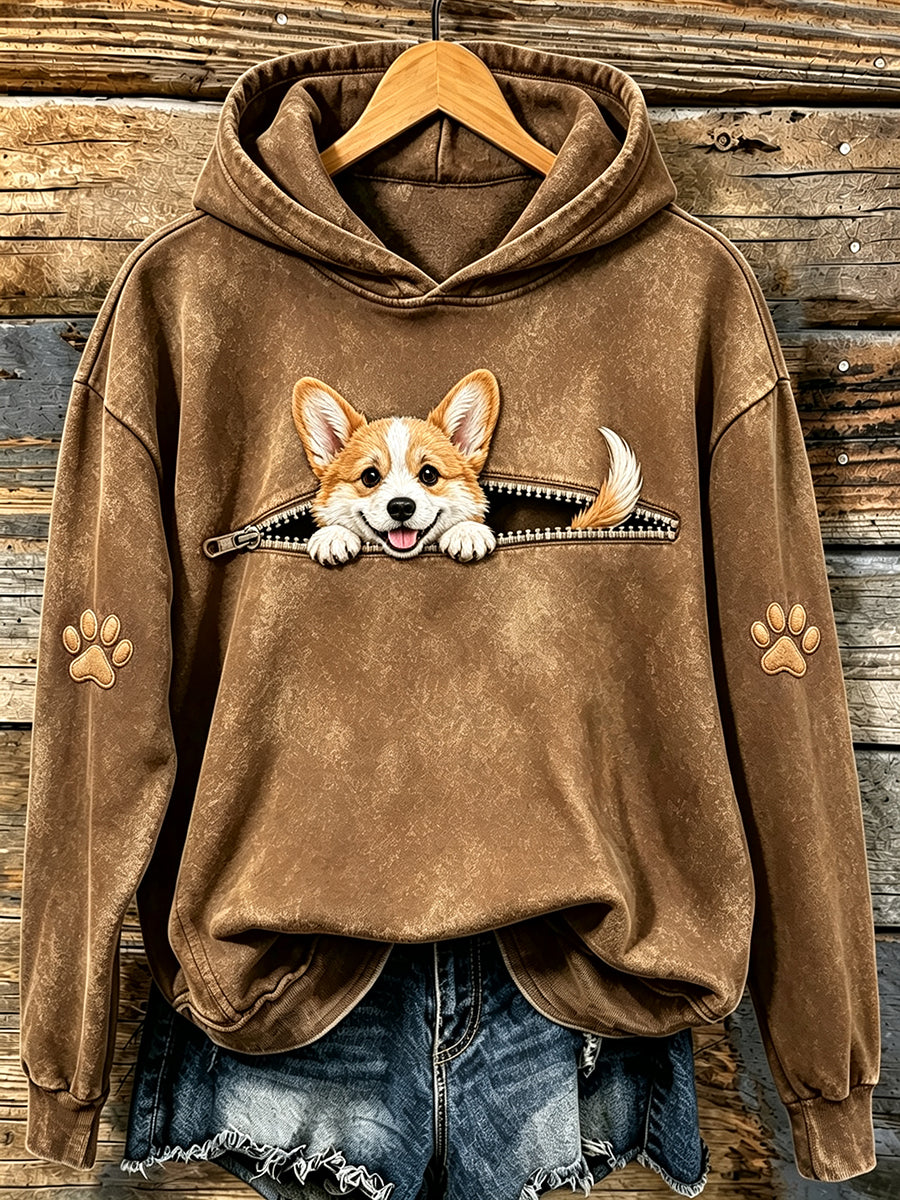 Kvinders søde kikende Corgi & Paws Print hættefuld sweatshirt