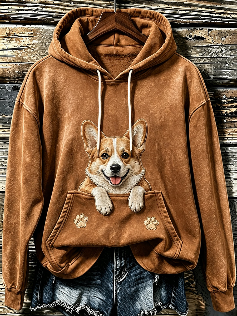 Kvinders dejlige kikende Corgi & Paws Print hættefuld sweatshirt