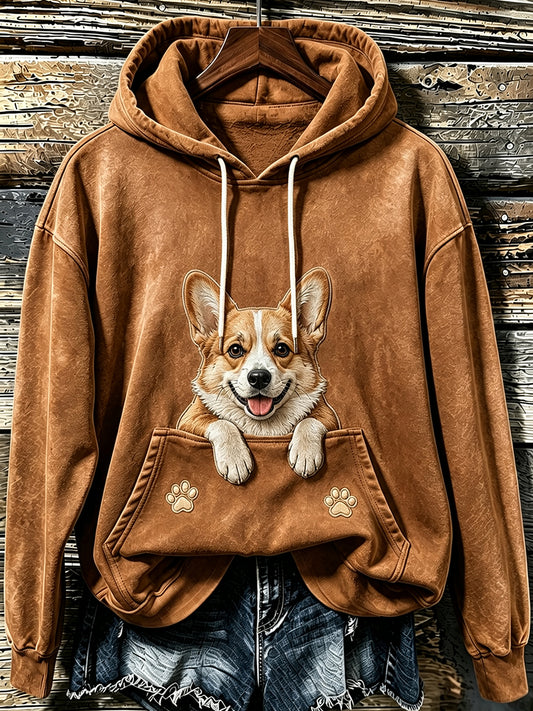 Kvinders dejlige kikende Corgi & Paws Print hættefuld sweatshirt