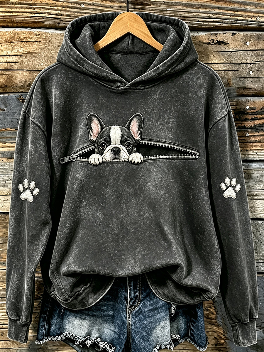 Kvinders søde kiggende fransk Bulldog & Paws Print hættefuld sweatshirt