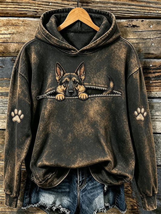 Kvinders søde kiggende tysk Shepherd & Paws Print Hooded sweatshirt