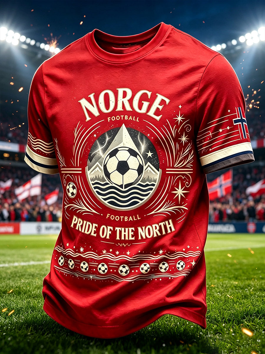 Menns fotball-T-skjorte fra Norge med rund hals i kunstig acetat
