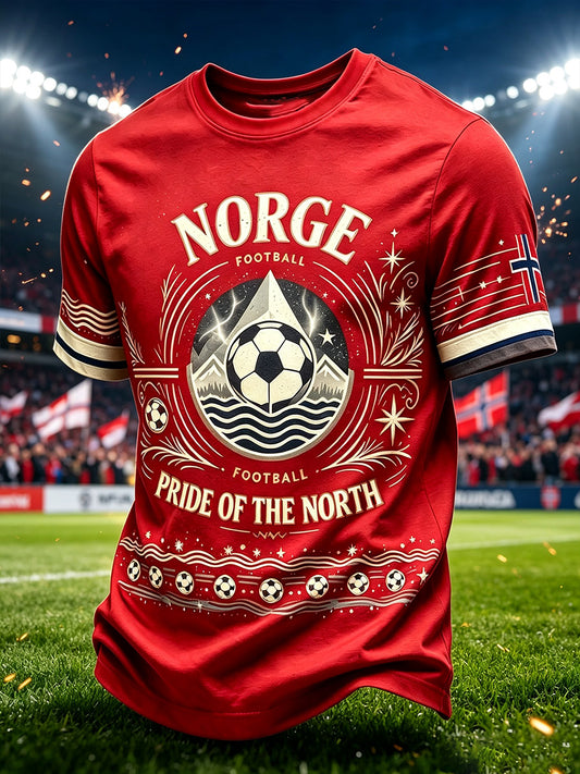 Menns fotball-T-skjorte fra Norge med rund hals i kunstig acetat