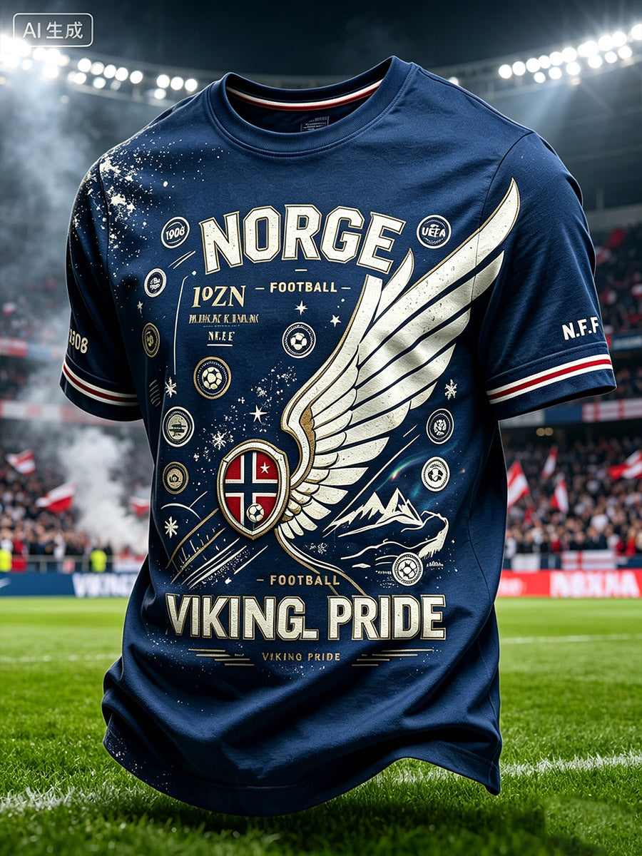 Menns fotball-T-skjorte fra Norge med rund hals i kunstig acetat