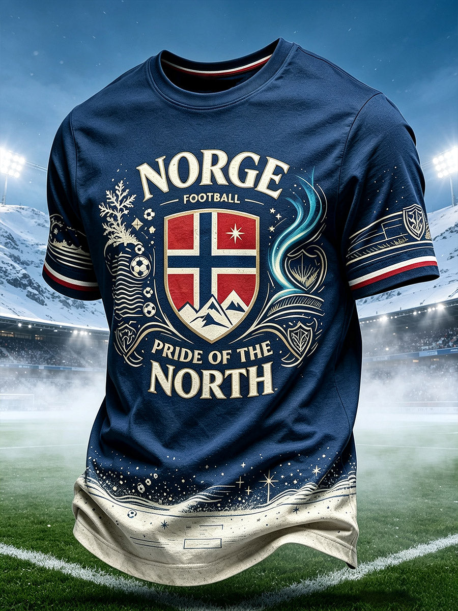 Menns fotball-T-skjorte fra Norge med rund hals i kunstig acetat