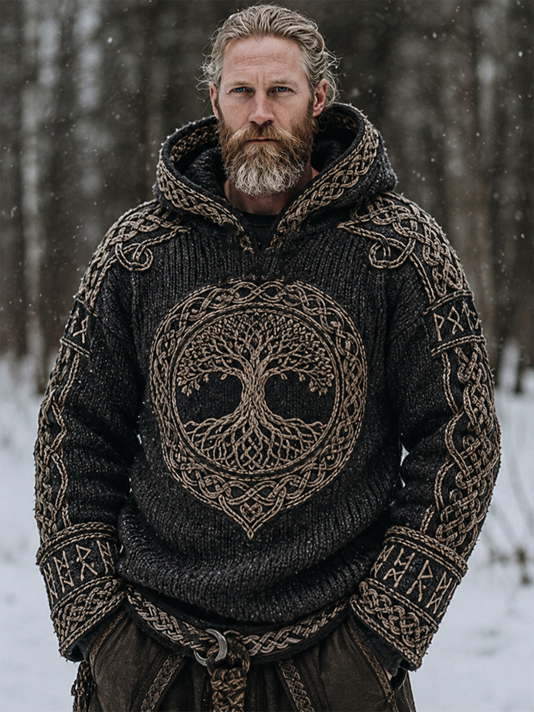 Mænds retro vikingekeltsk knude mønster design afslappet hættetrøje imiteret sweater