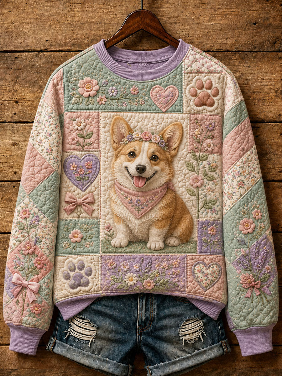 Kvinders søde patchwork hund Print Casual Sweatshirt