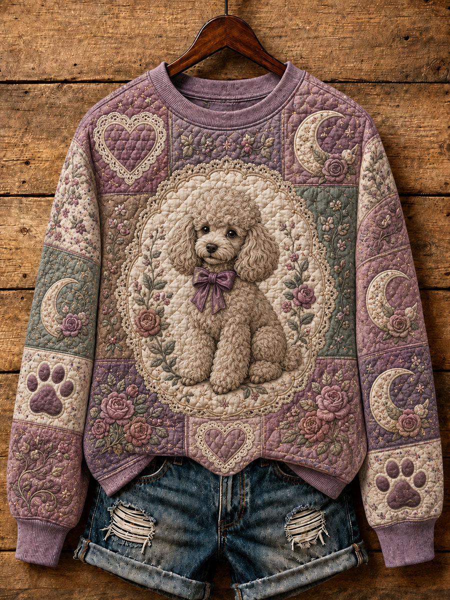 Kvinders søde patchwork sweatshirt med hundeprint, i casual stil