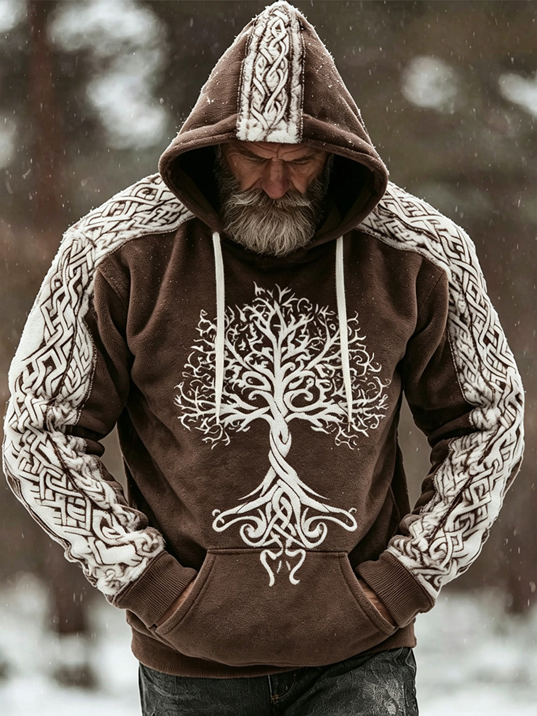 Mænds Retro Viking Celtic Knob mønster Design Casual Flannel Hoodie
