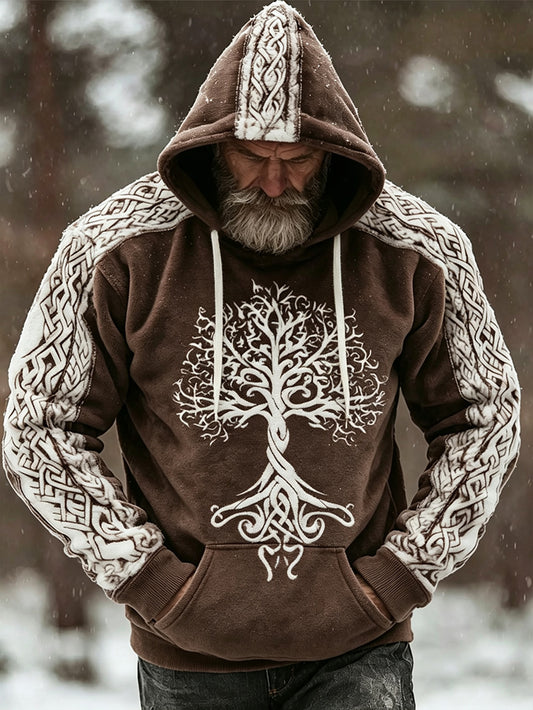 Mænds Retro Viking Celtic Knob mønster Design Casual Flannel Hoodie
