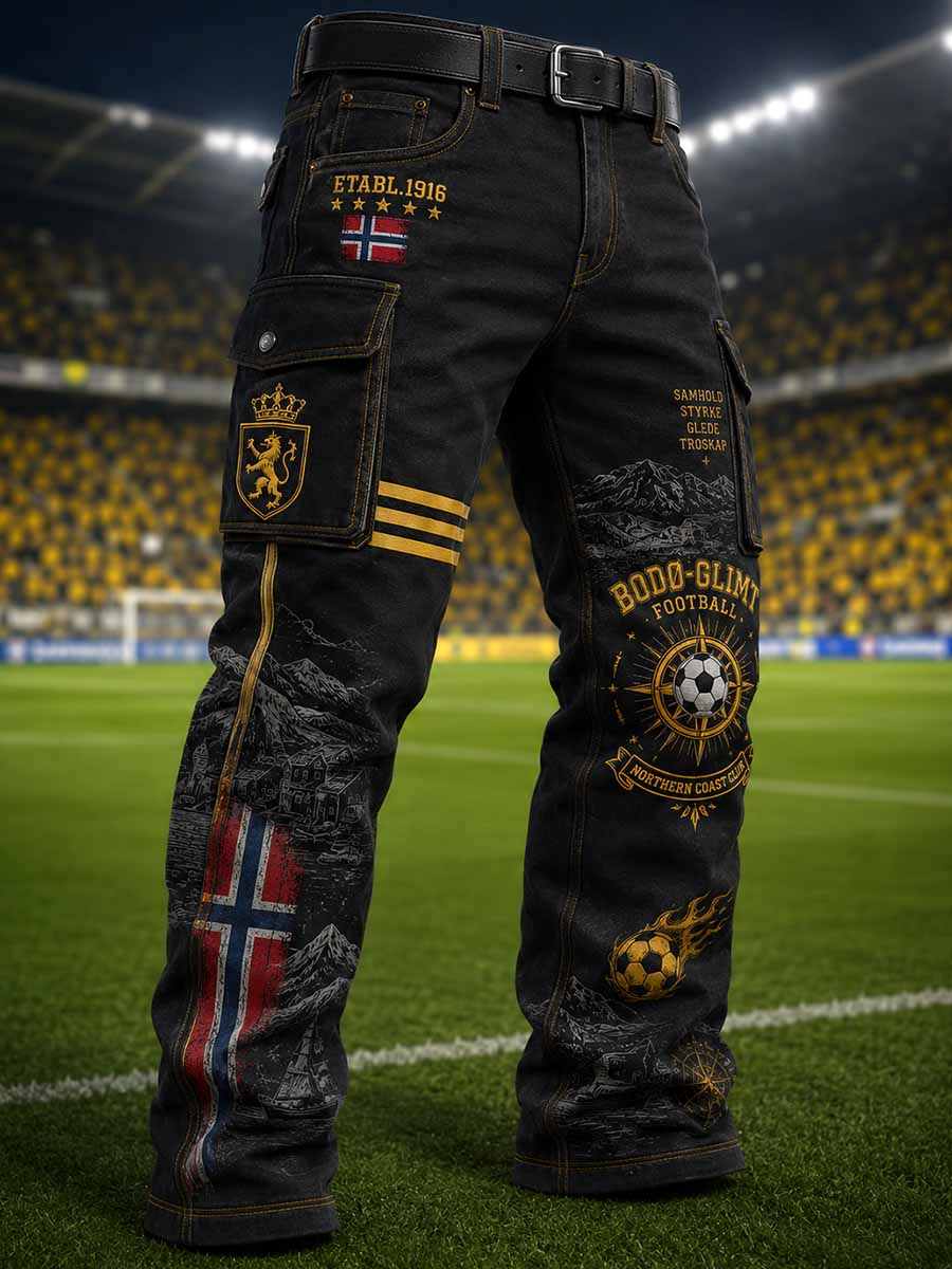 Menns Bodø Glimt fotballlagmønster for arbeidsbukser
