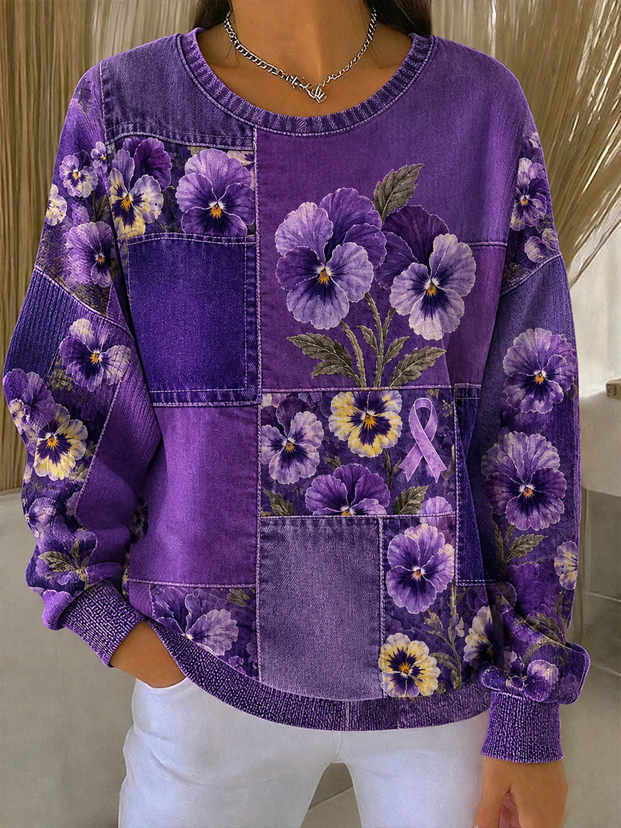 Kvinders Alzheimers bevidsthed Blomster Regelmæssig Sweatshirt