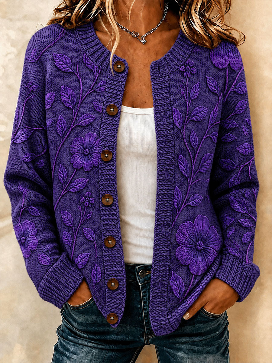 Kvinders Alzheimers opmærksomhed Blomster Cardigan-stil strikke jakken