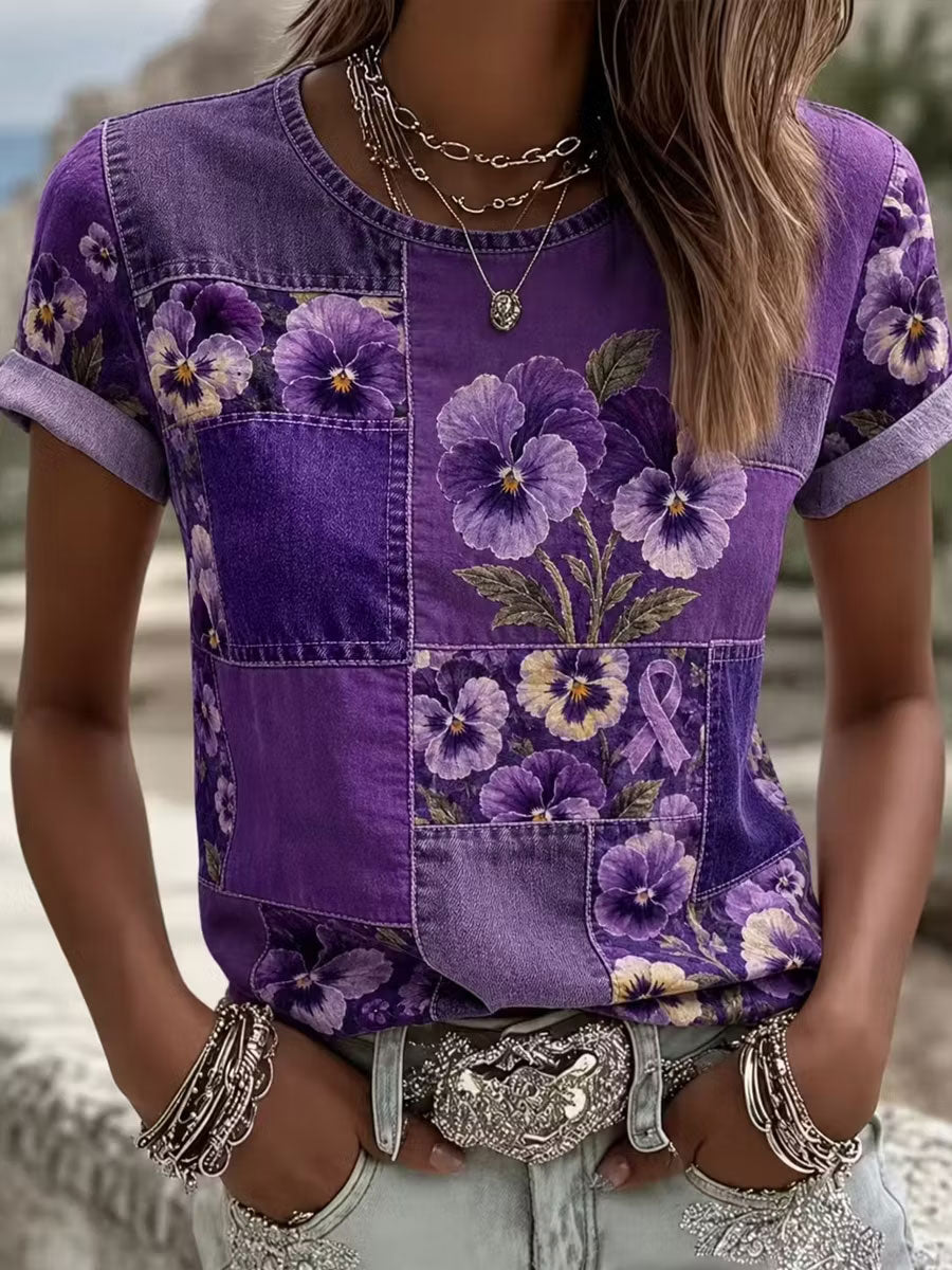 Kvinders Alzheimers bevidsthed Blomster Kortærmet T-shirt