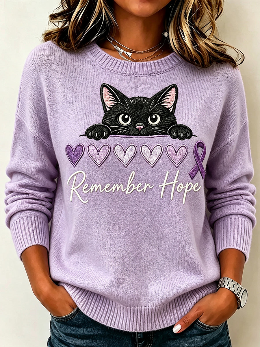 Kvinders lilla bånd kiggende kat print besætning hals SweaterName
