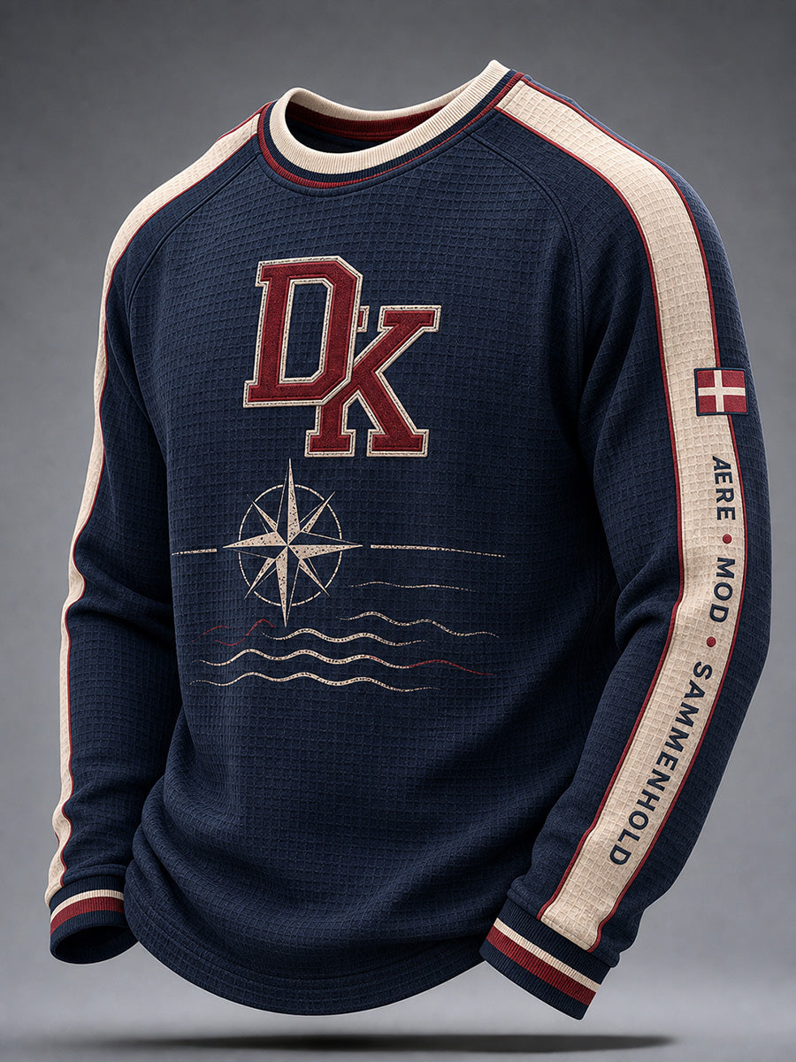 Vintage-stil dansk veteran Patriotisk grafisk Print Casual Waffele-Knit Sweatshirt