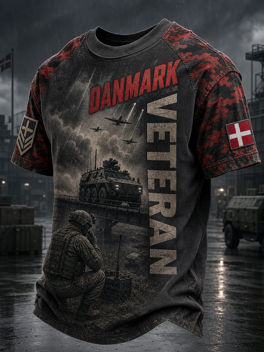 Vintagestil dansk veteran-hyldest grafisk afslappet t-shirt