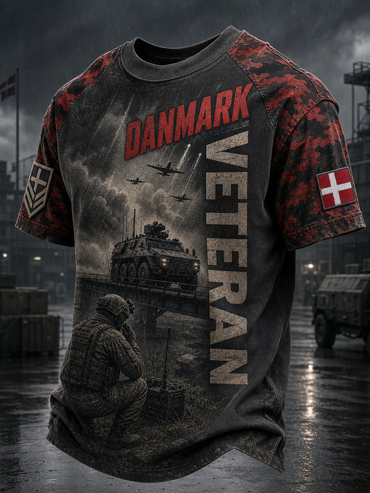 Vintagestil dansk veteran-hyldest grafisk afslappet t-shirt