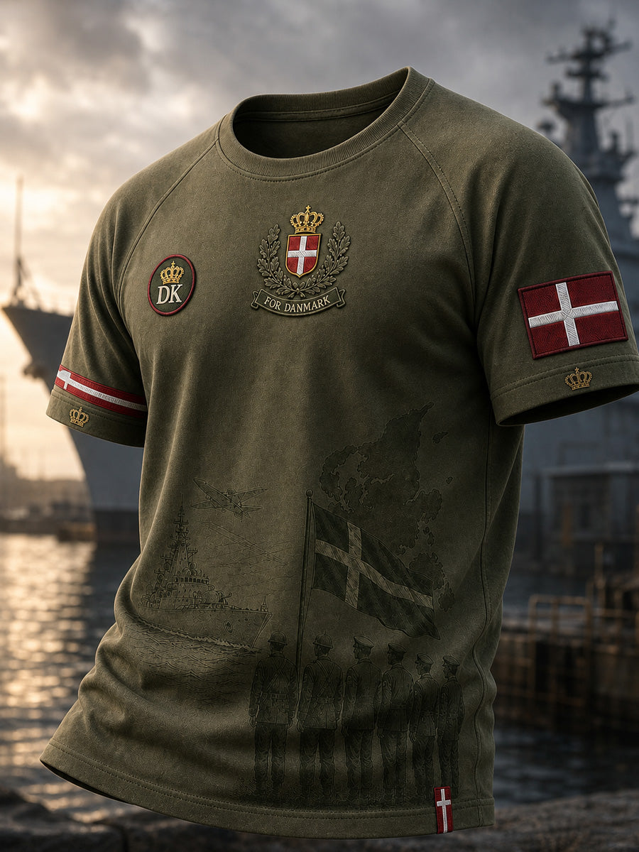 Vintagestil dansk veteran-hyldest grafisk afslappet t-shirt