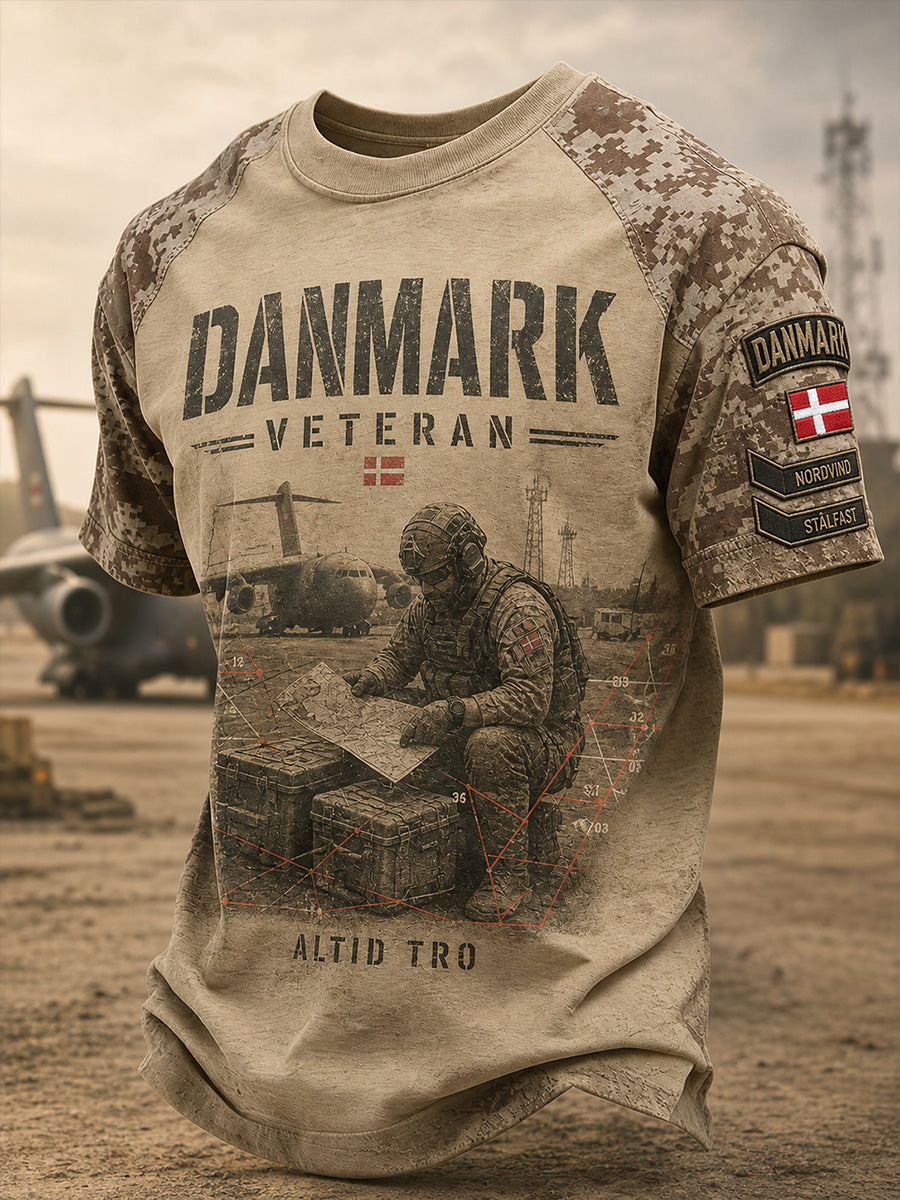 Vintagestyle dansk Veteran Minde grafisk Casual T-shirt