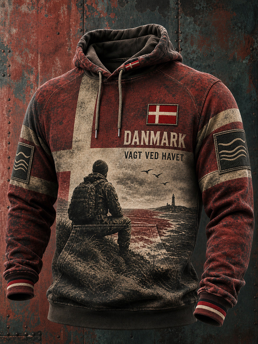 Retro Dansk Veteran Patriotisk minde grafisk Hoodie Casual Comfortable.