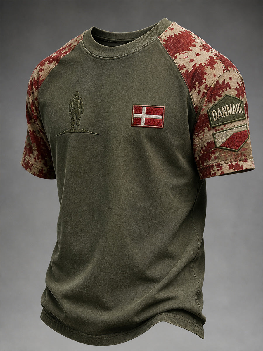 Vintagestil dansk veteran-hyldest grafisk afslappet t-shirt