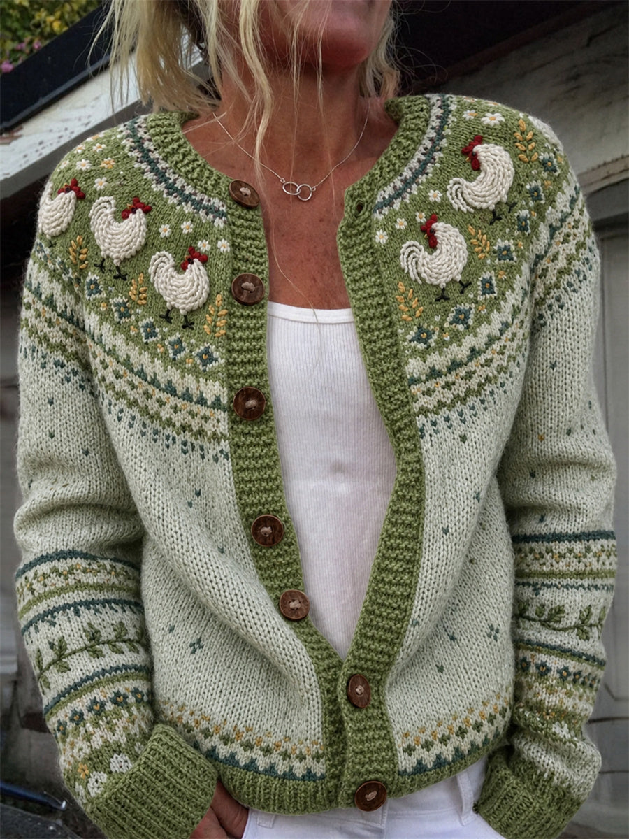 Kvinders Vintage Farm Hane Yoke Isle Print hyggelig Cardigan