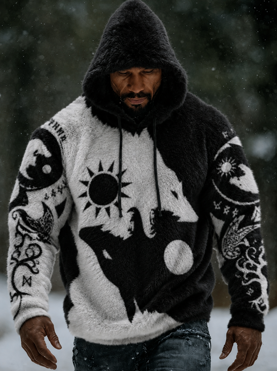 Mænds Viking Vintage Wolf Celtic Flannel varm hætteri