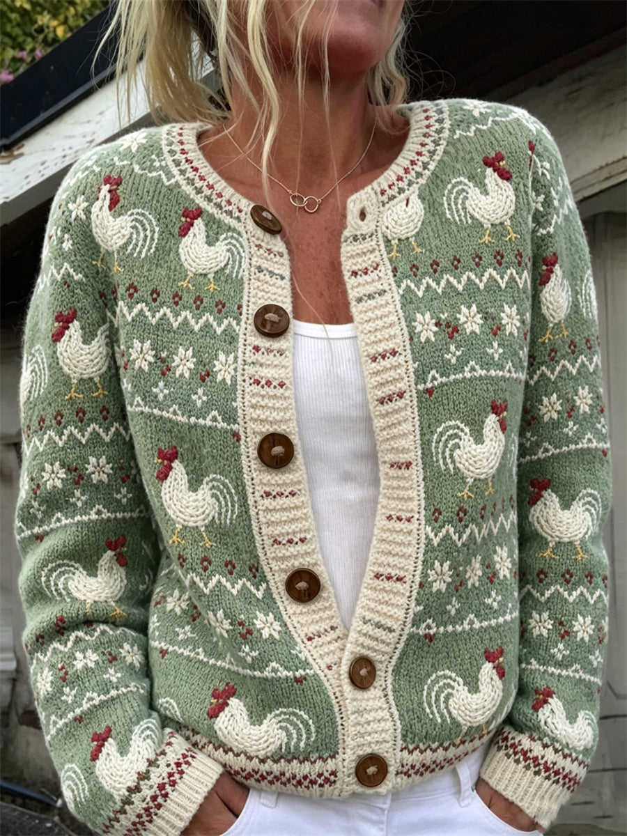 Kvinders Vintage Farm Haner Isle Print hyggelig Cardigan