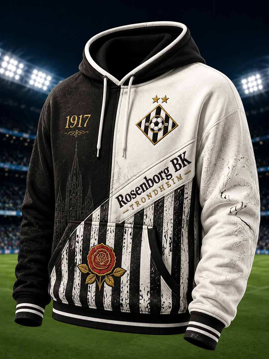 Vintage RBK-fotballagstrøje med hette for menn, trykt design