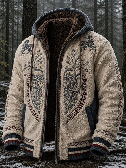 Mænds retro vikingulv totem keltisk stil flannel varm hættetrøje