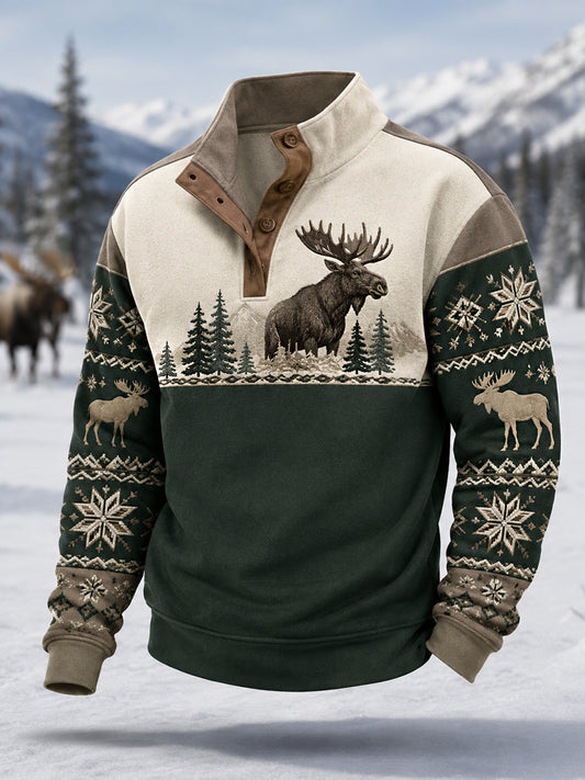 Mænds Vinter Moose Print Casual Pullover