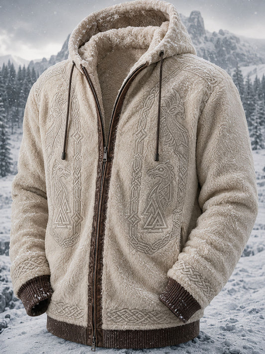 Mænds Retro Viking Wolf Totem Celtic Style Flannel varm hættefuld sweatshirt