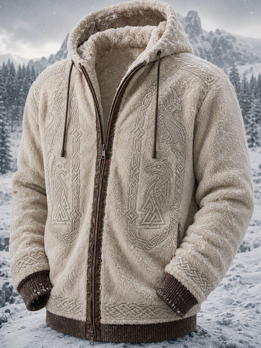 Mænds Retro Viking Wolf Totem Celtic Style Flannel varm hættefuld sweatshirt