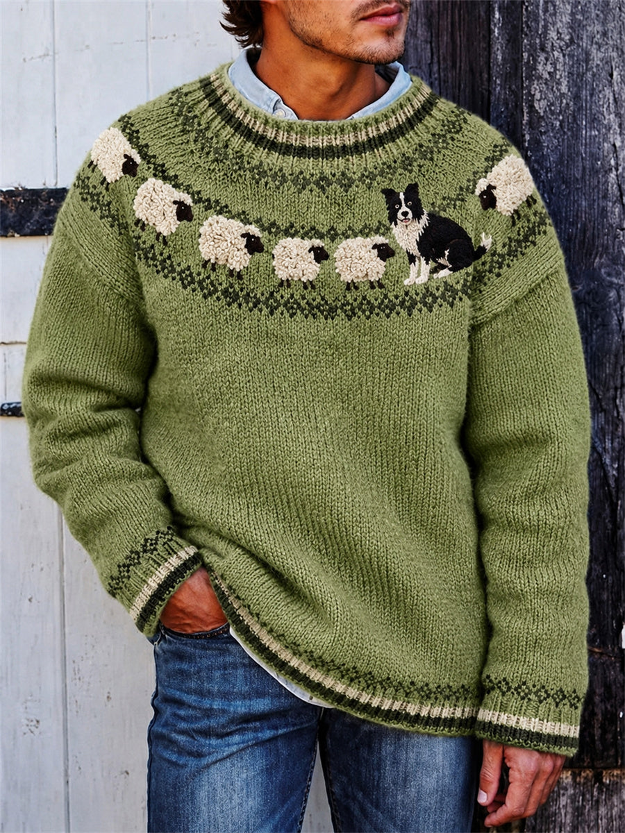 Mænds Vintage Farm grænse Collie & Fåre Yoke Isle Print Sweater Tryk