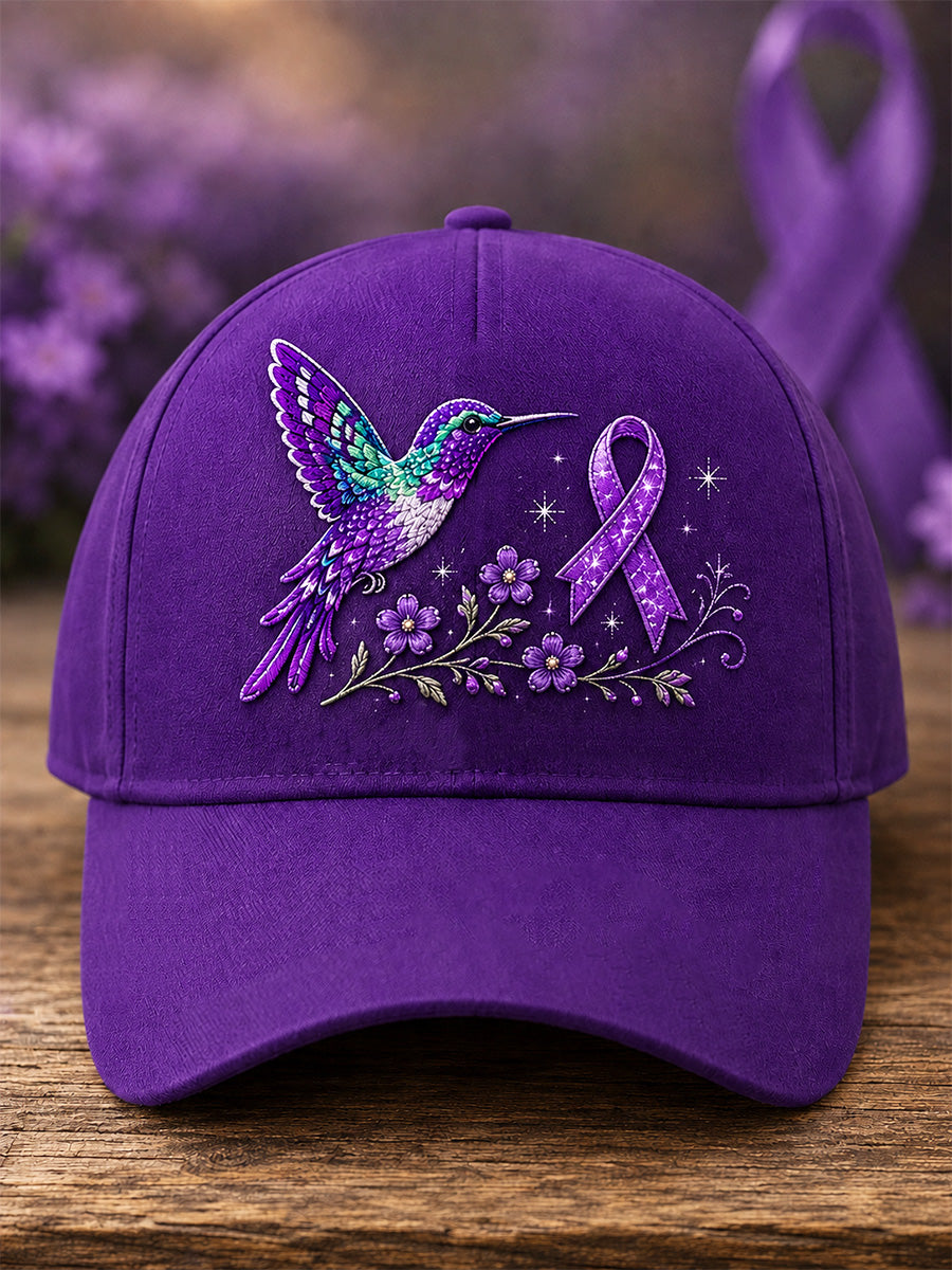 Unisex Purple Blomster & Hummingbird Print Alzheimers opmærksomhed Support Hat