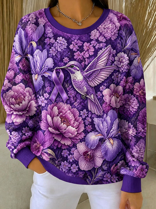 Kvinders Alzheimers-holdning lilla blomstret sødejernet-print sweatshirt